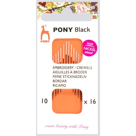 Pony Black Broderinålar 10