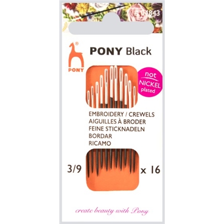 Pony Black Broderinålar 3/9