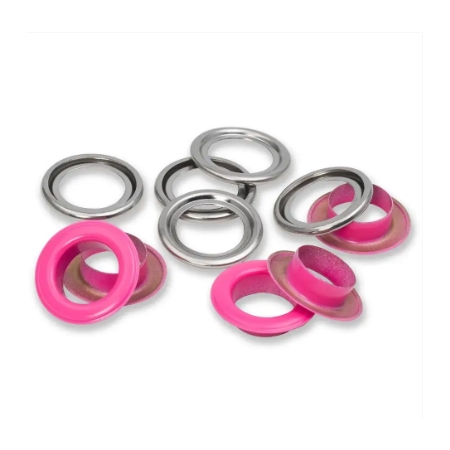 Öljetter med brickor, 14 mm, rosa 15st