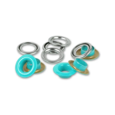 Öljetter med brickor, 8 mm, turkos 32st