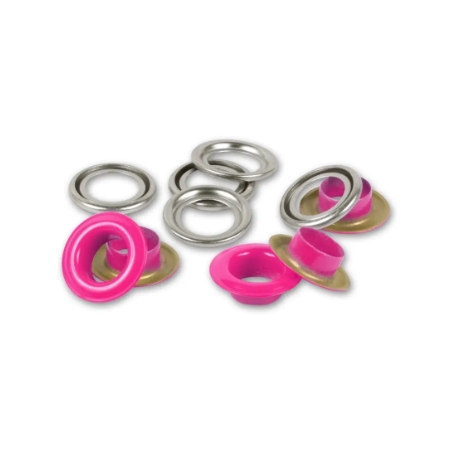 Öljetter med brickor, 8 mm, rosa 32st