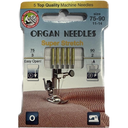 Organ Super Stretch Nålar 75-90 – För elastiska tyger (5-pack)