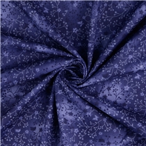 Bomullspoplin – Marinblå med blomrankor