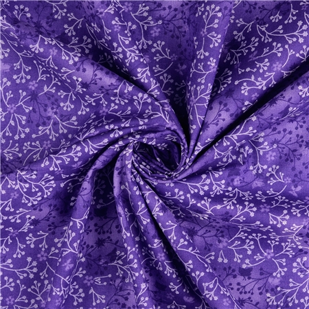 Bomullspoplin – Lila med blomrankor