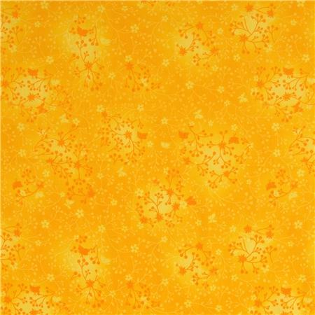 Bomullspoplin – Gul med blomrankor