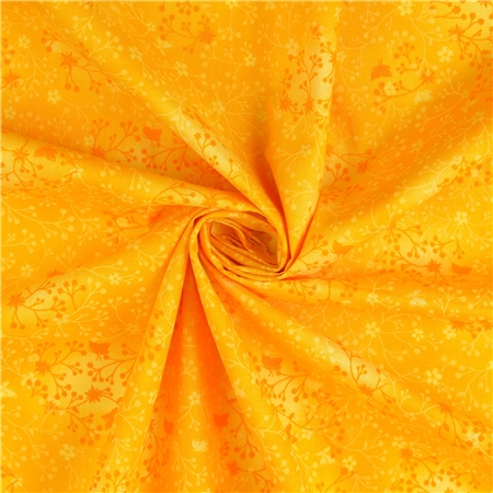 Bomullspoplin – Gul med blomrankor