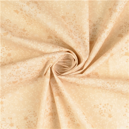 Bomullspoplin – Beige, ljus med blomrankor