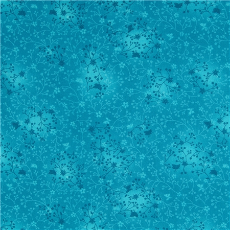 Bomullspoplin – Turkos med blomrankor