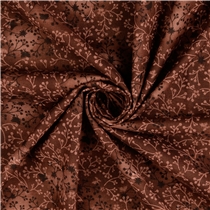 Bomullspoplin – Brun med blomrankor