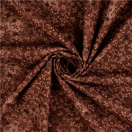 Bomullspoplin – Brun med blomrankor