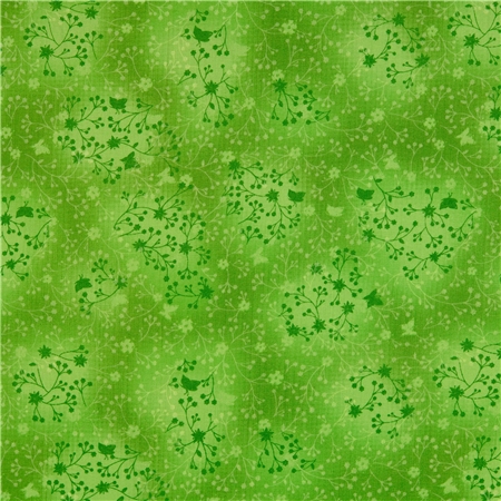 Bomullspoplin – Äppelgrön med blomrankor