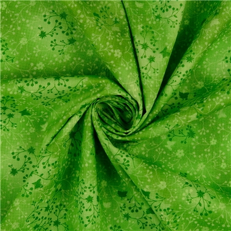 Bomullspoplin – Äppelgrön med blomrankor