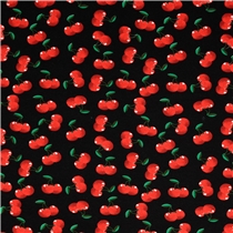 Trikåtyg Körsbär – Svart botten