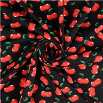 Trikåtyg Körsbär – Svart botten