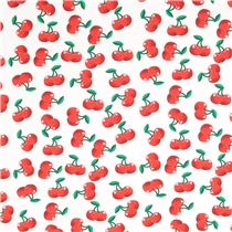 Trikåtyg Körsbär – Vit botten