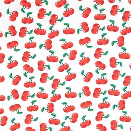 Trikåtyg Körsbär – Vit botten