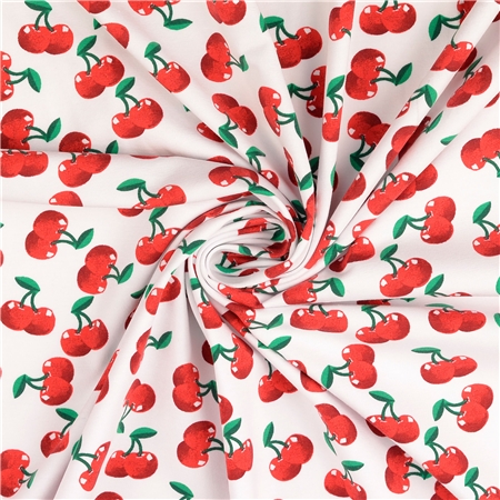 Trikåtyg Körsbär – Vit botten