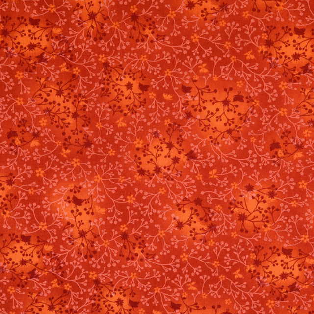 Bomullspoplin - Terracotta med blomrankor