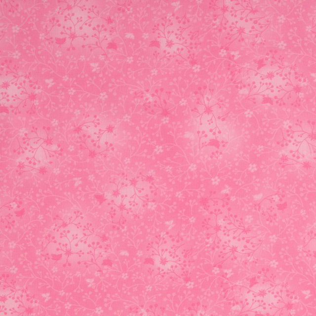 Bomullspoplin - Ljusrosa med blomrankor
