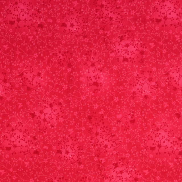 Bomullspoplin - Cerise med blomrankor