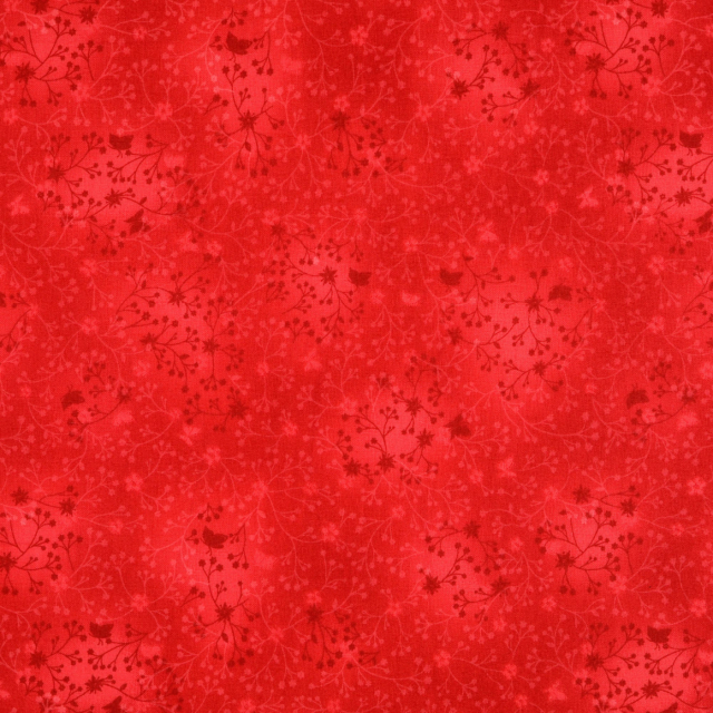 Bomullspoplin - Röd med blomrankor