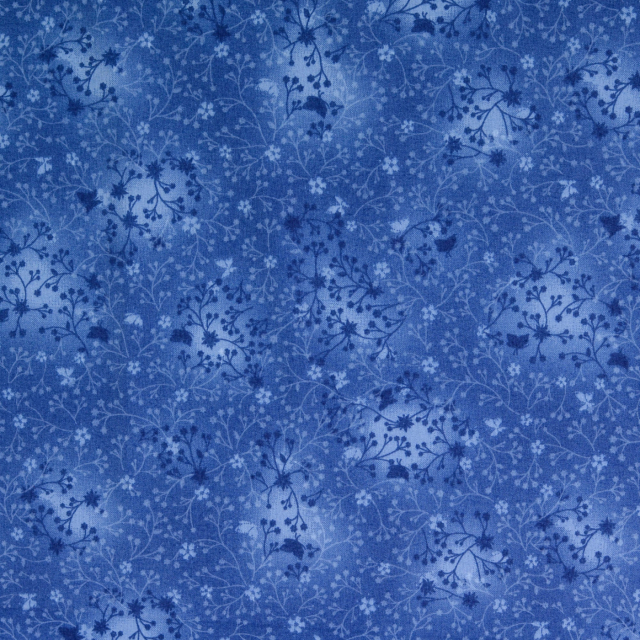 Bomullspoplin - Koboltblå med blomrankor