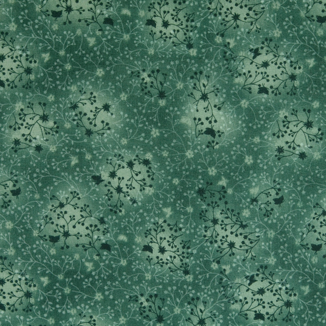 Bomullspoplin - Skogsgrön med blomrankor