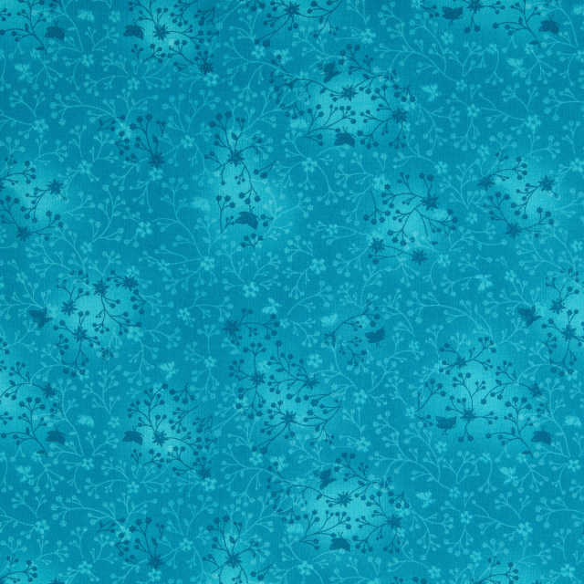 Bomullspoplin - Turkos med blomrankor