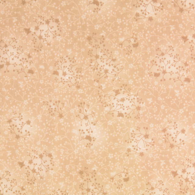 Bomullspoplin - Beige, mörk med blomrankor