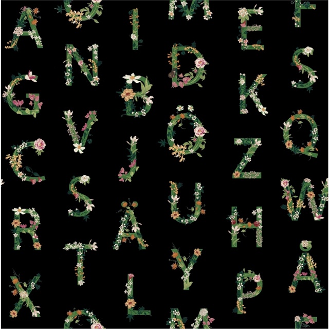 ALFABET BLOMMA SVART