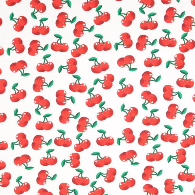Trikåtyg Körsbär - Vit botten