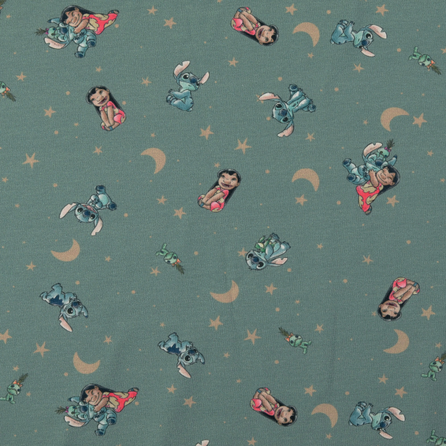 Trikåtyg Lilo & Stitch - Ljusgrön botten