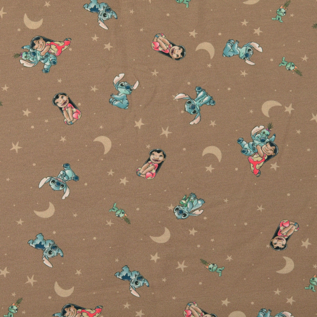 Trikåtyg Lilo & Stitch - Mörkbeige botten