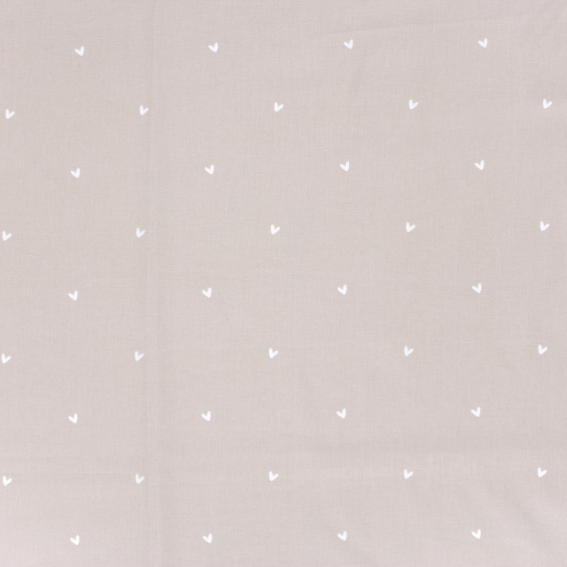 Bomullspoplin - Beige med vita hjärtan