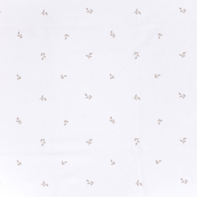 Bomullspoplin - Vit med beige blad