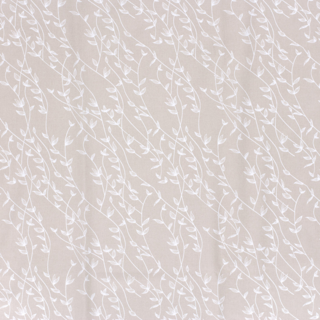 Bomullspoplin - Beige med vita blad