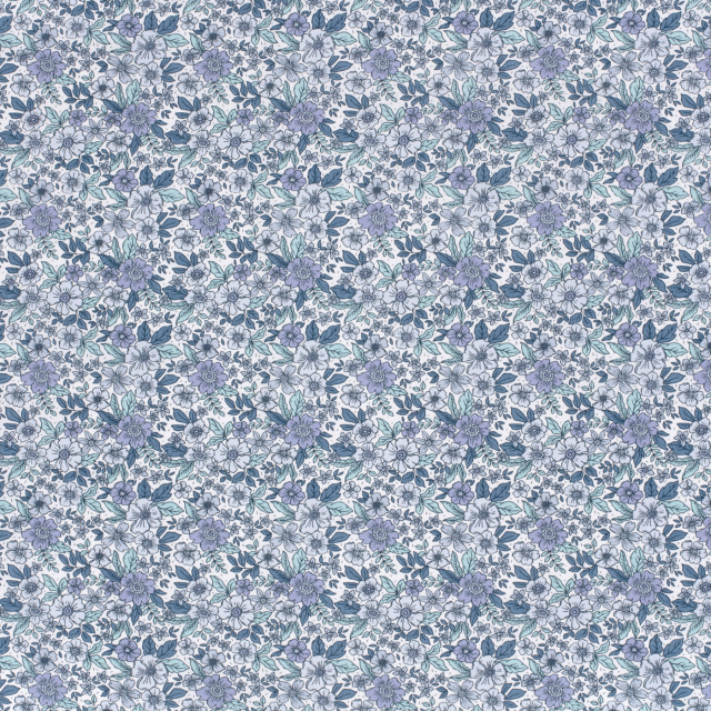 Bomullspoplin - Offwhite med blå blommor