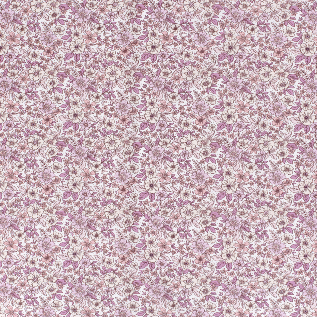 Bomullspoplin - Vit med rosa blommor