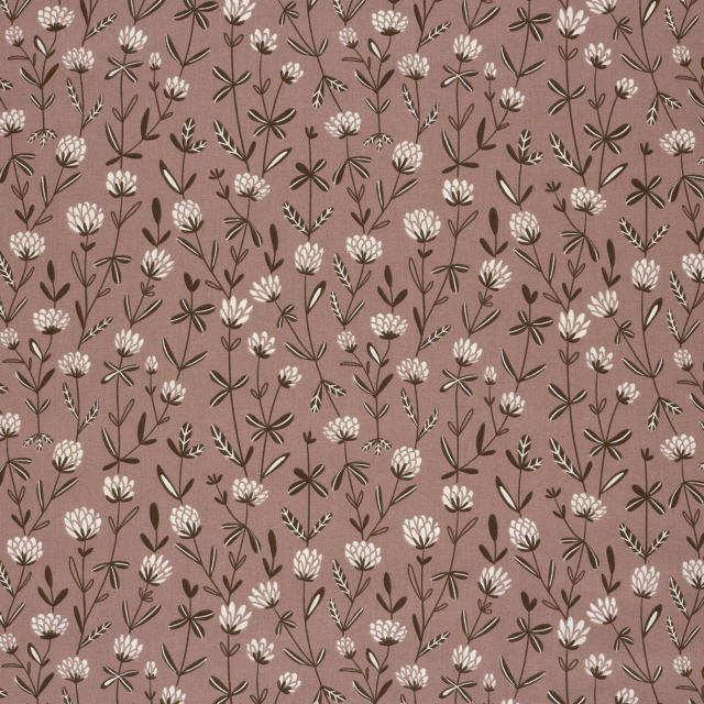 Bomullspoplin - Gammelrosa med blommor
