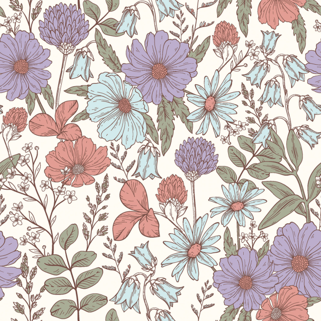 Bomullspoplin - Offwhite med stora blommor