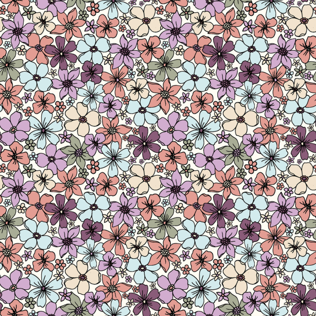 Bomullspoplin - Offwhite med färgglada blommor