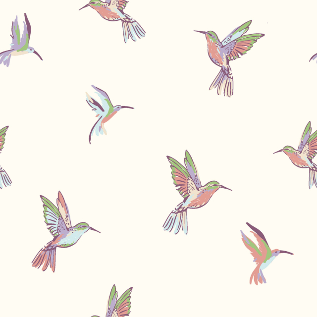 Bomullspoplin - Offwhite med kolibrier