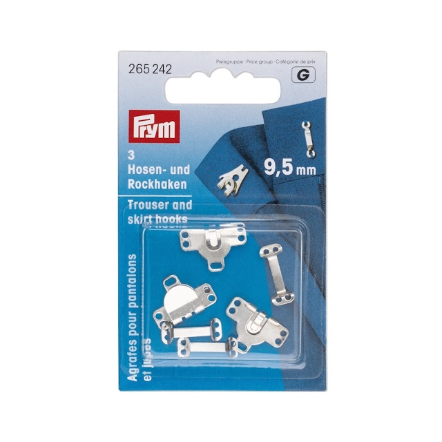 Byx- eller kjolhakar med stag, 9,5 mm, silverfärgad