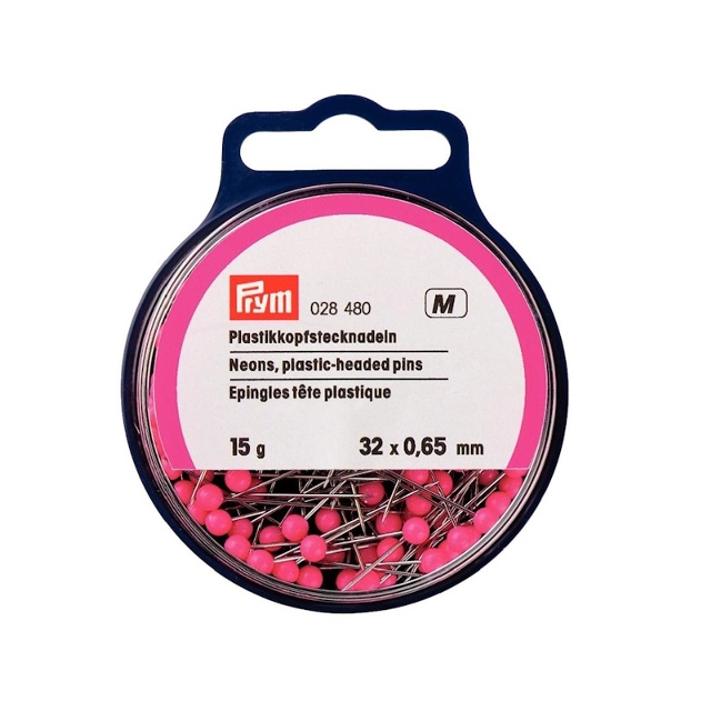 Knappnål med plasthuvud, 0,65 x 32 mm, neonrosa