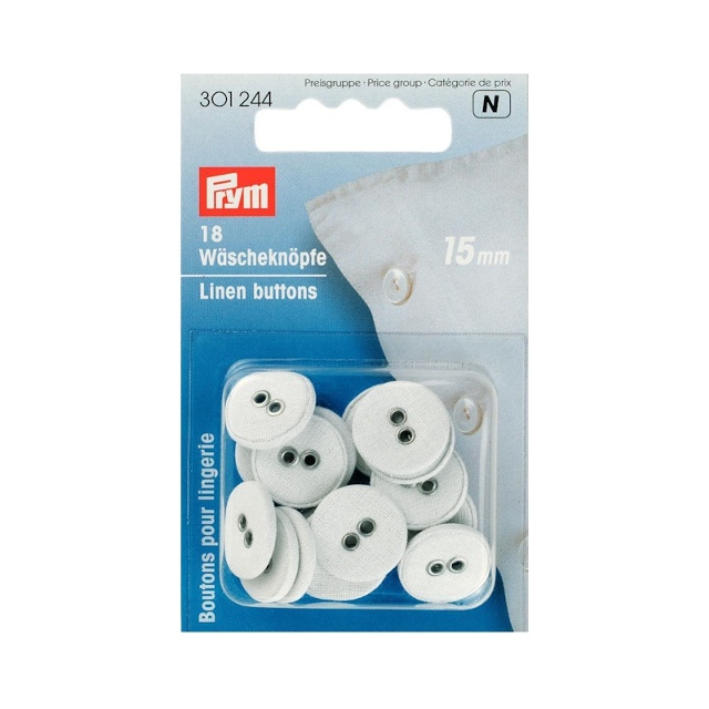 Tvättknappar ´linne´, 15mm, vit