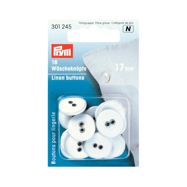 Tvättknappar ´linne´, 17mm, vit