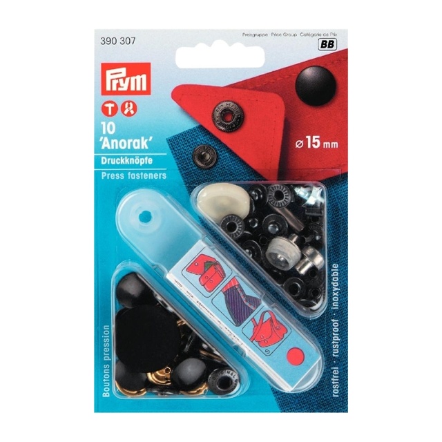 Tryckknapp ´Anorak´ 15mm, svart