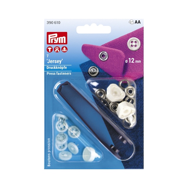 Jersey trycknapp 12 mm, med dekorknapp, vit