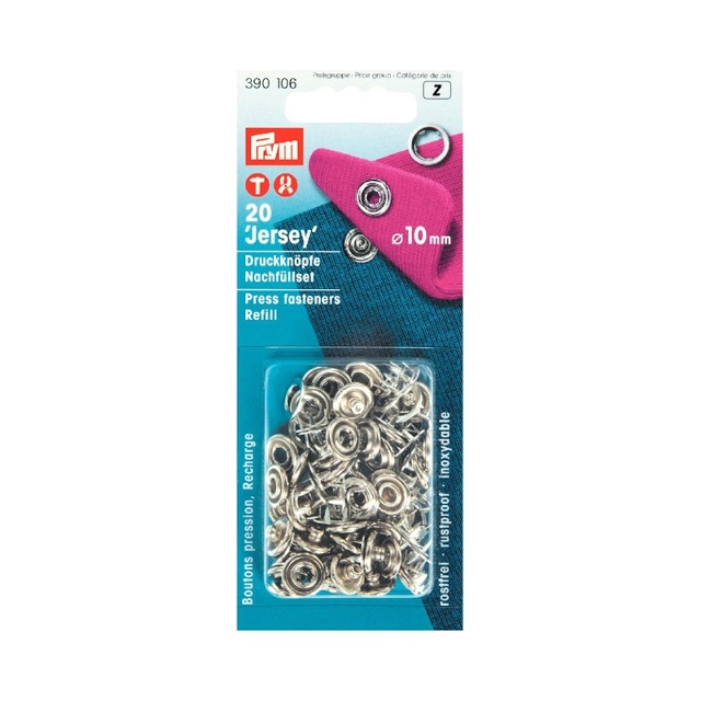 Jersey trycknapp 10 mm, silverfärgad, refill
