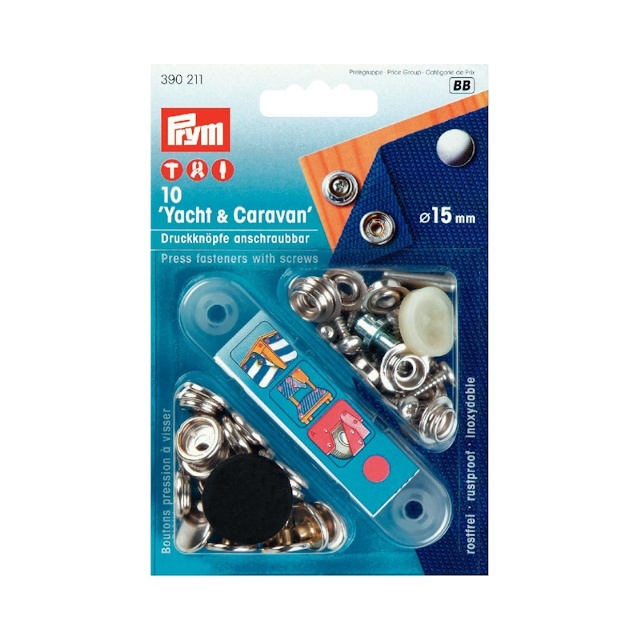 Tryckknapp, Yacht - Caravan 15mm, silverfärgade